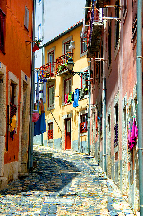Colorful narrow Portugal street photo